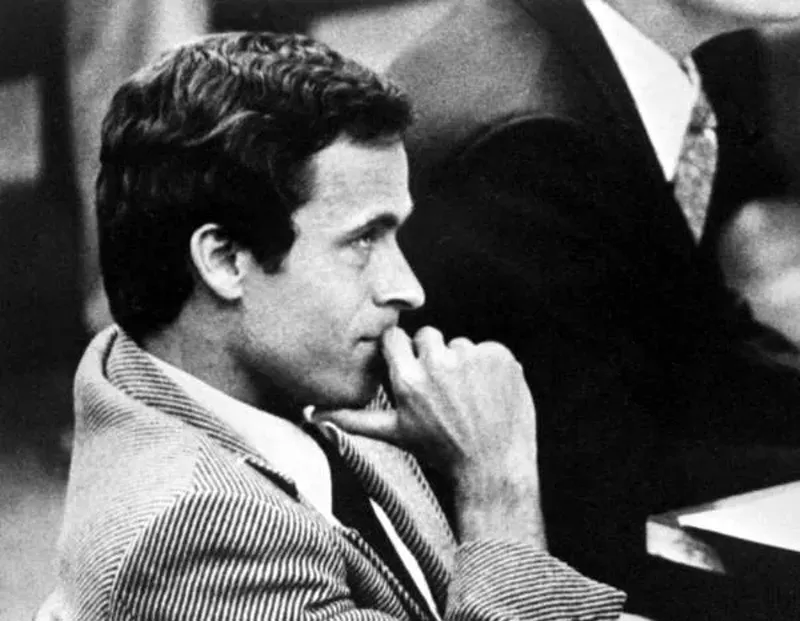 Image: Ted Bundy in a courtroom in 1979.