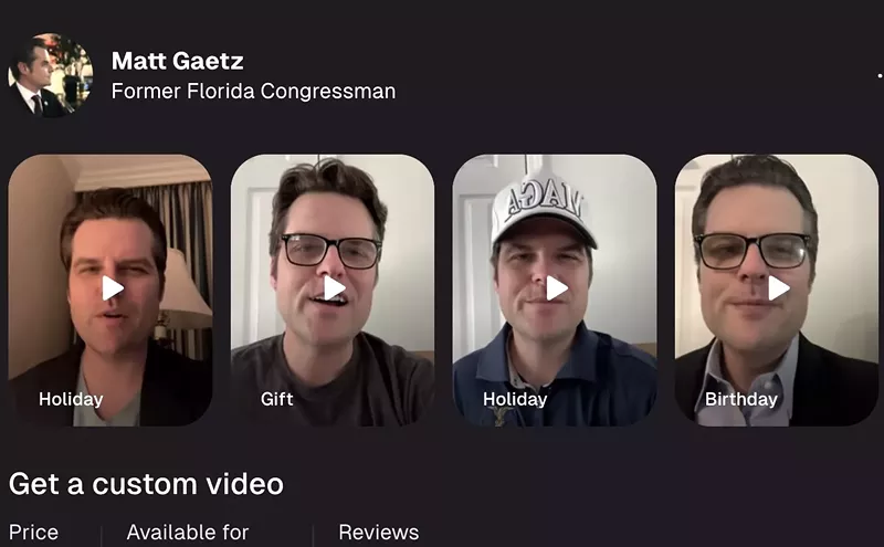 Image: Shilling You Softly: Matt Gaetz Is Selling Videos on Cameo