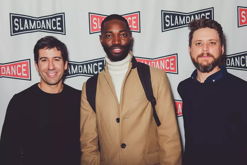 Image: Fernando Loureiro (left), Tarell Alvin McCraney, and Andrew Hevia at Slamdance 2019