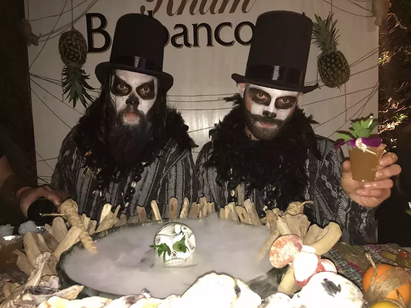 Image: Beaker & Gray zombies served zombies made with dark and white rum, sherry, ginger creole falernum, passionfruit, orange juice, and Angostura bitters.
