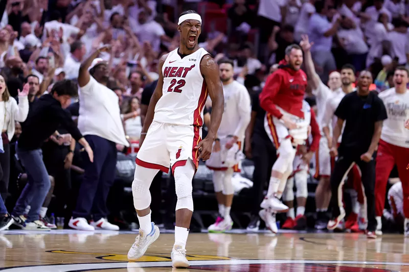 Image: Jimmy Butler of the Miami Heat during game four of the Eastern Conference first-round playoffs at Kaseya Center on April 24, 2023, in Miami, Florida
