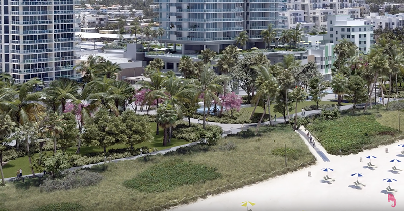 Image: Artist's rendering of the Ocean Terrace project, including a public park (foreground) and a new condo tower.