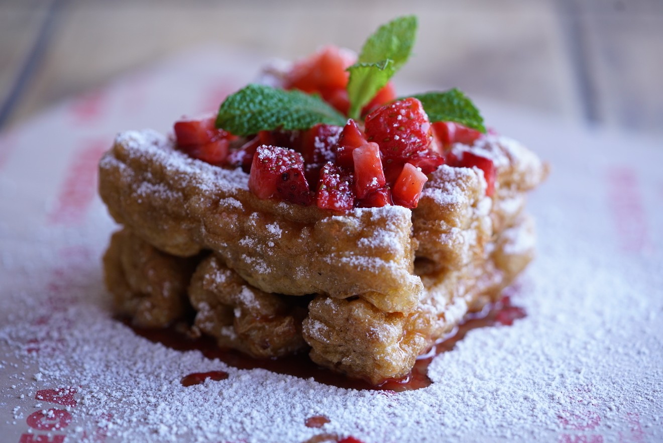 Churro French toast with spicy truffle maple syrup.