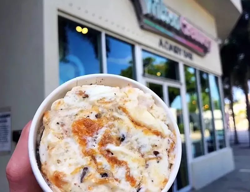 Image: The "He's Not Worth It" ice cream flavor is made with vanilla and English toffee sweet cream ice cream, Oreo cookies, bits of Heath Bar, chopped soft caramel, and swirls of sea salt caramel.