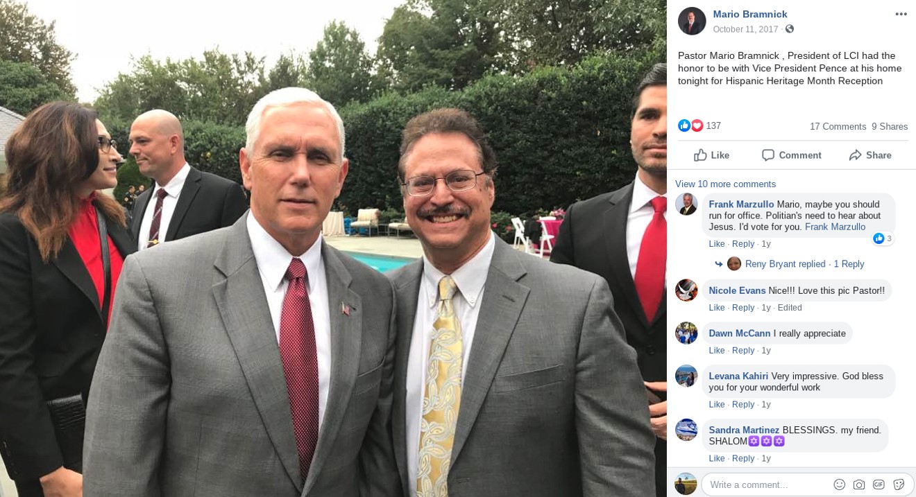 Pastor Mario Bramnick (right) with Vice President Mike Pence