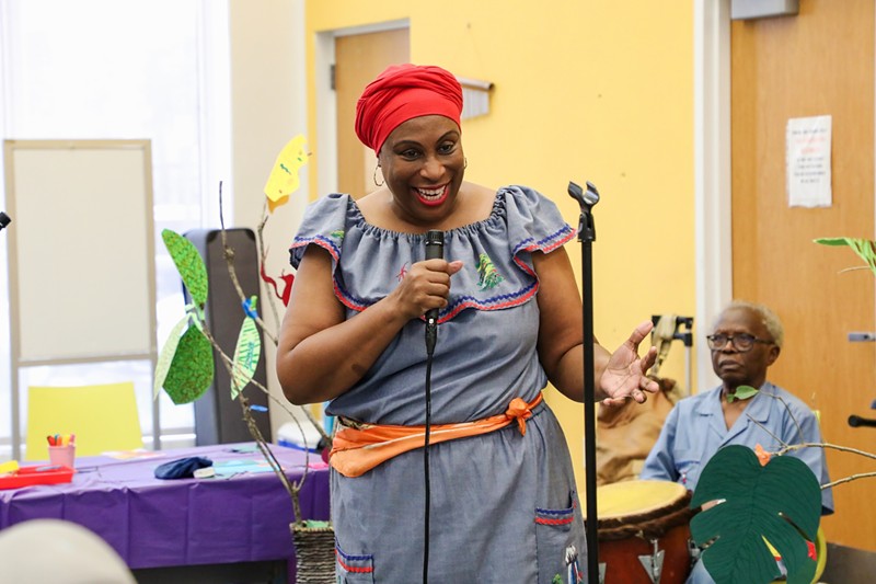 Master storyteller Lucrèce Louisdhon-Louinis presents at a previous Little Haiti Book Festival, which is set to return on Sunday, May 5, at the Little Haiti Cultural Center.