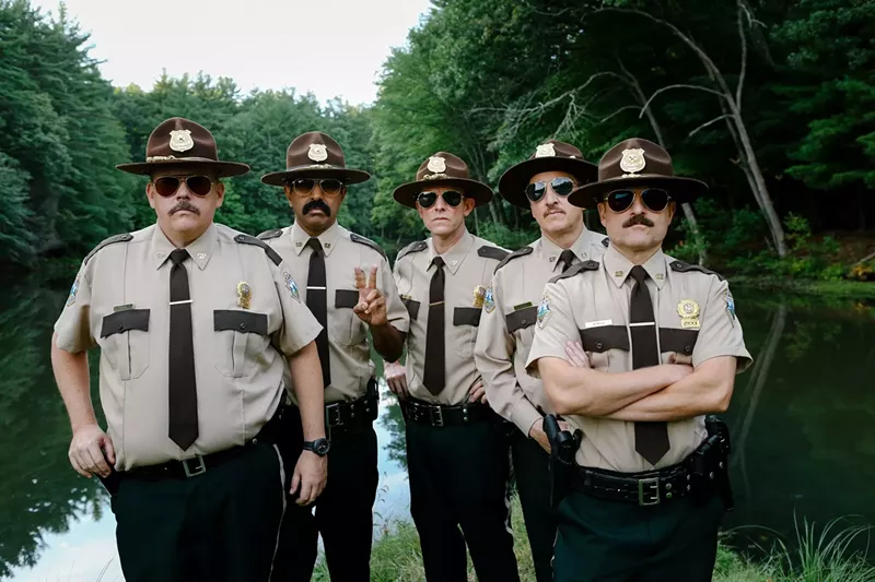 Image: Led by director Jay Chandrasekhar, members of the Broken Lizard comedy troupe take part in writing and performing in Super Troopers 2, a failed attempt to capture the magic of the original chipper, defiantly inconsequential stoner film.