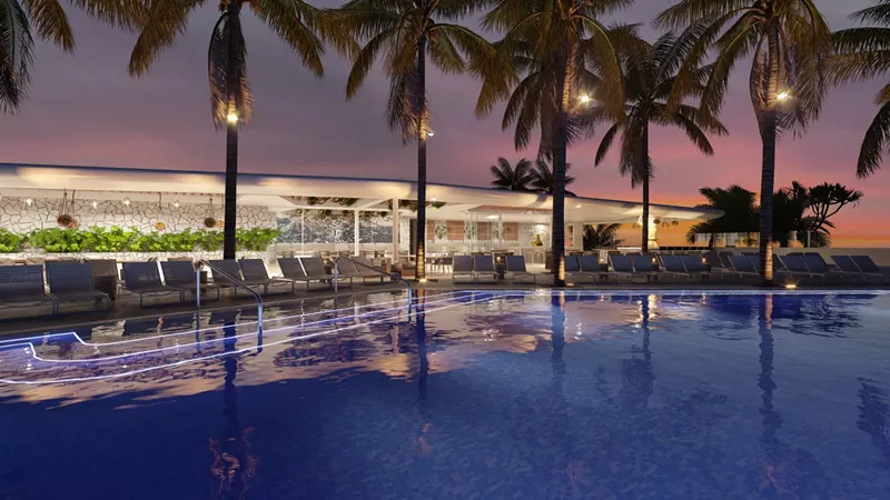 Image: rendering of a rooftop hotel pool deck