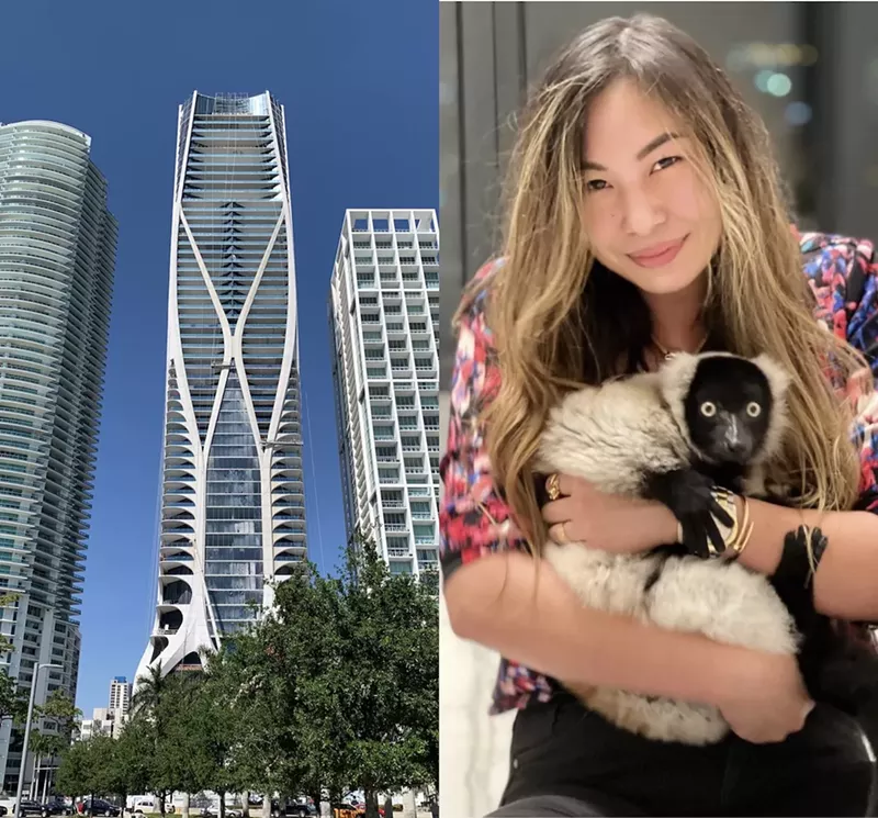 Image: Guests thought the party at Lucy Guo's (right) condo was lit. The homeowners' association at One Thousand Museum (left) would beg to differ.