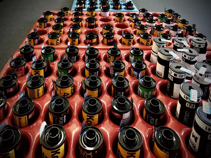Image: Rolls of 35mm and 120mm film wait to be developed.