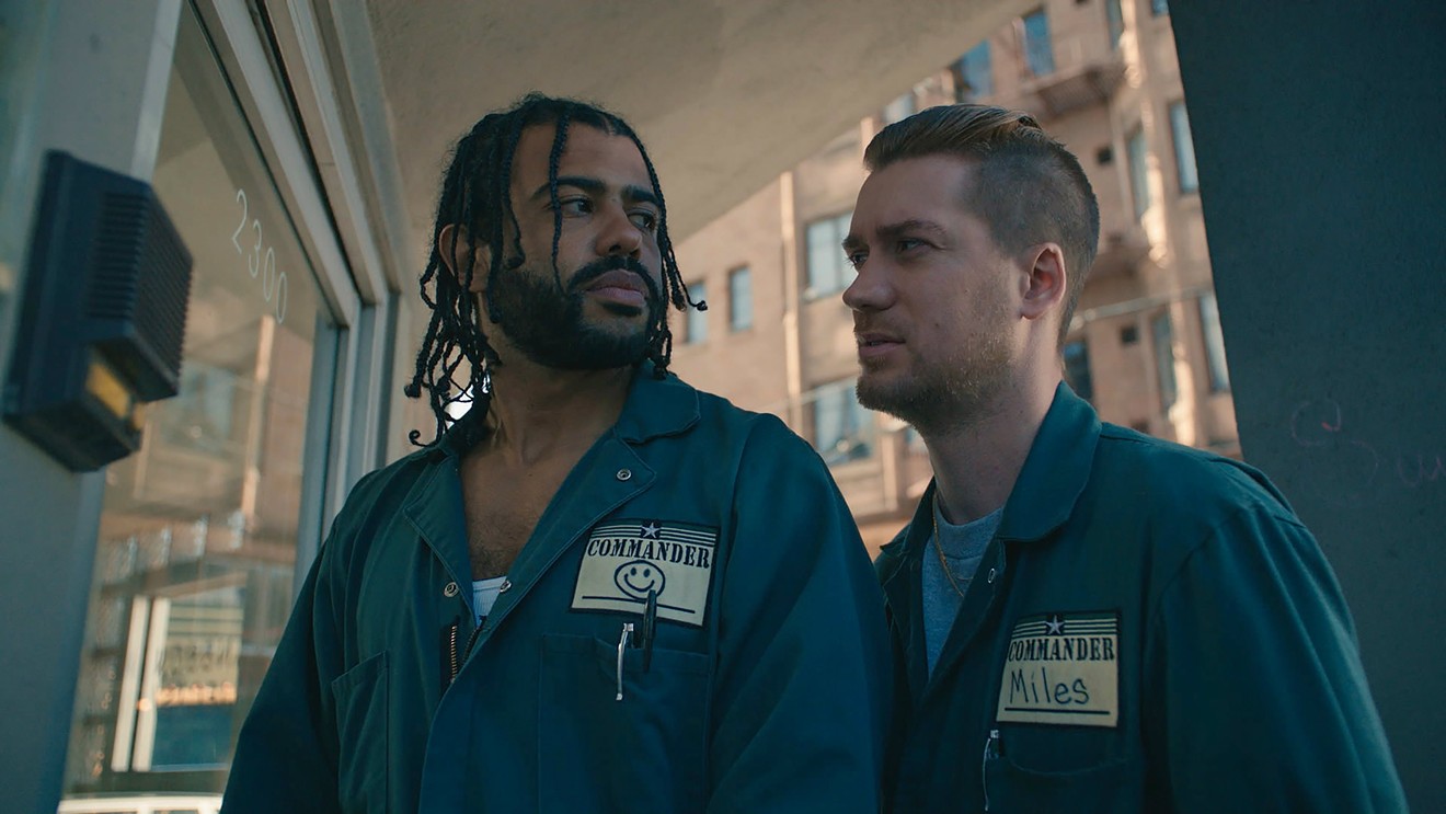 Daveed Diggs (left) as Collin and Rafael Casal as Miles play two neighborhood friends who work for a moving company while trying not to run afoul of the law in Blindspotting, Carlos Lopez Estrada’s street-level city-study.