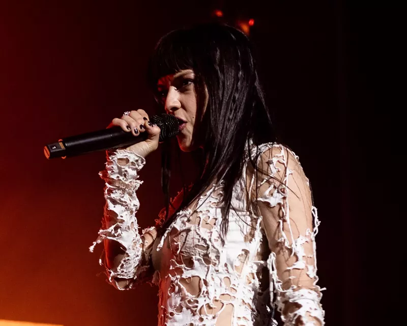 Image: María Zardoya of the Marías performing on stage at the Fillmore Miami Beach
