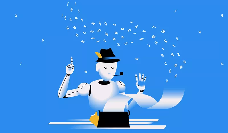 Image: Cartoon of a robotic reporter at a typewriter