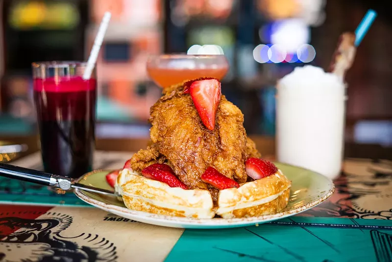 Image: Chicken and waffles at Punch Bowl Social.