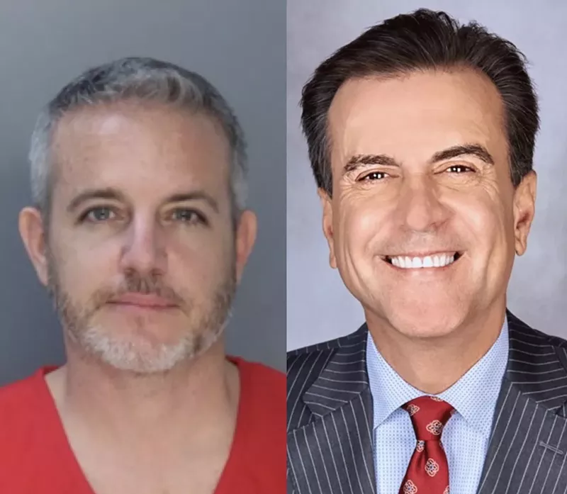 Image: Carlos "C.J." Gimenez (left) was arrested after slapping Miami City Commissioner Alex Diaz de la Portilla (right) at Morton's The Steakhouse in Coral Gables.