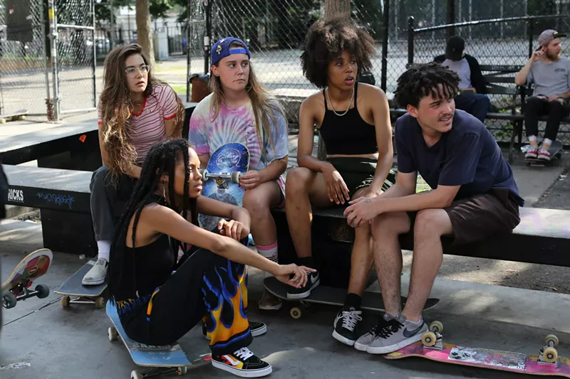 Image: Among the cast members appearing in Skate Kitchen, Crystal Moselle’s narrative feature debut, are (from left): Rachelle Vinberg, Ajani Russell, Nina Moran, Dede Lovelace and Alexander Cooper.
