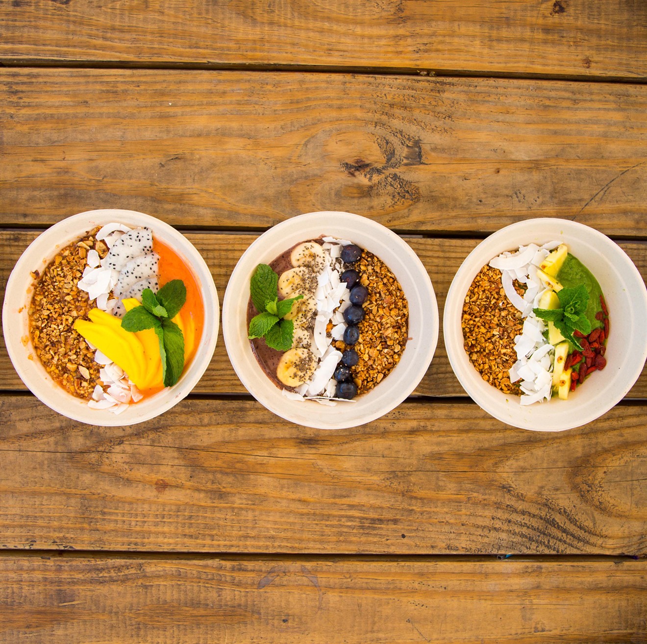 Visit the Yard for breakfast at Koba, which serves granola and fruit inside coconut-shell bowls.