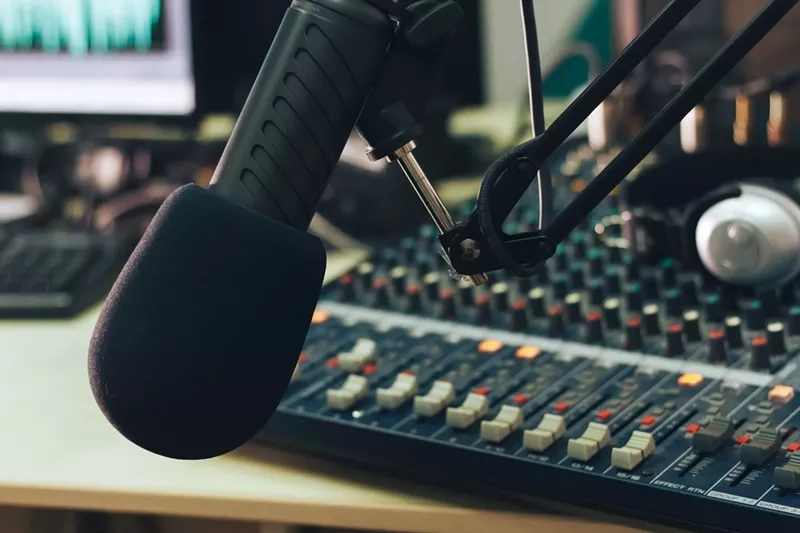 Image: A microphone at a radio station
