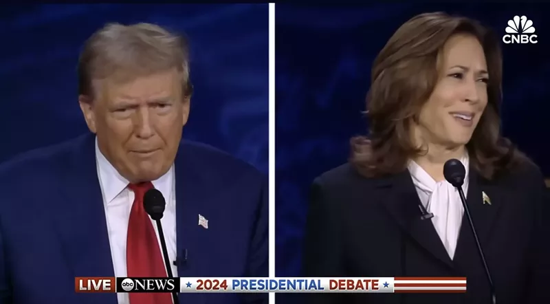 Image: Screenshot of Trump and Kamala Harris side by side during the presidential debate on September 10.