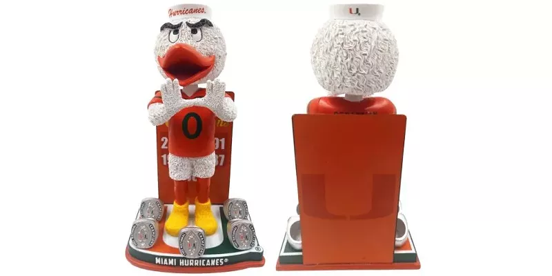 Image: The newest member of the National Bobblehead Hall of Fame and Museum is dedicated to reminding all of us, but mainly Florida Gators fans, that the Canes have more titles than you.