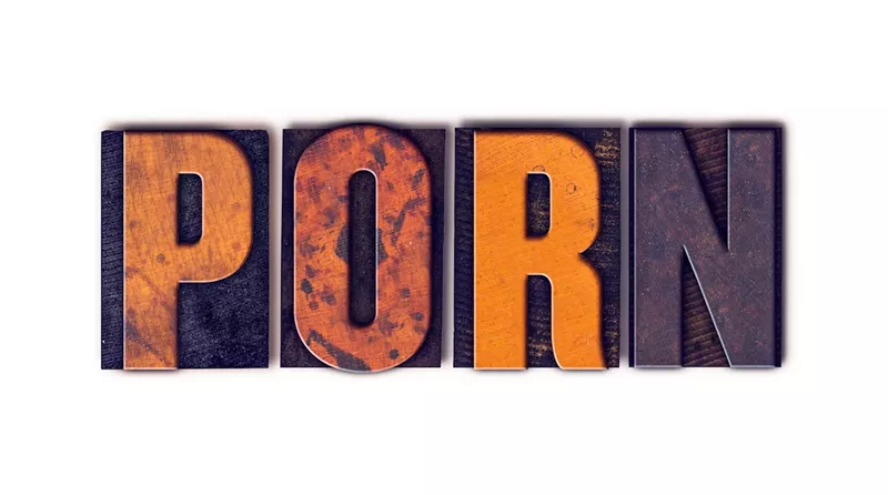 Image: PORN, spelled out in letterpress type characters