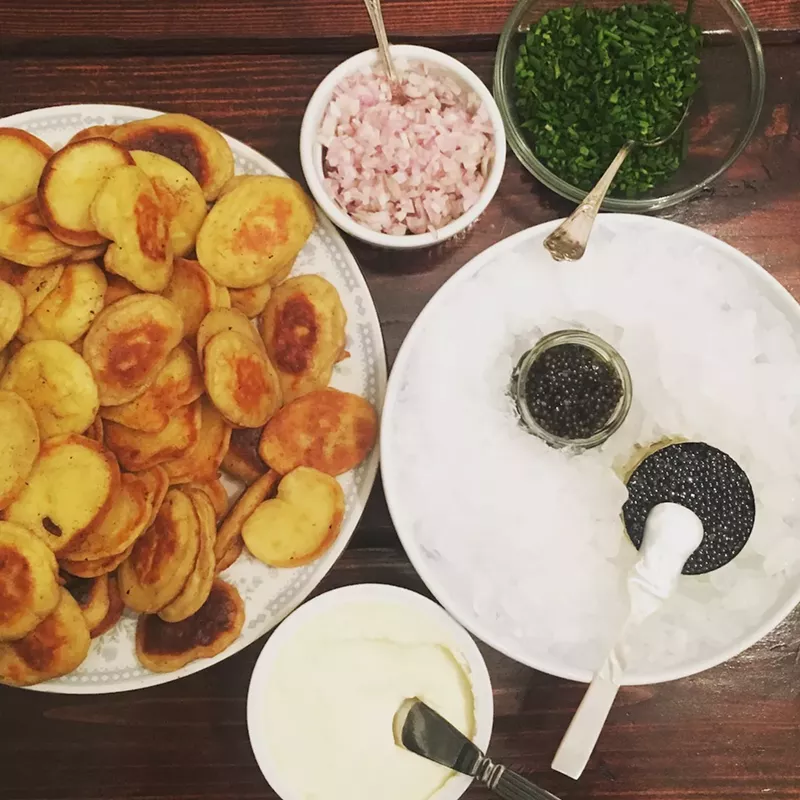 Image: Stay home. Make blinis. Eat caviar.
