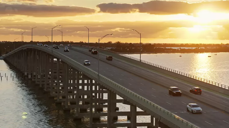 Image: The Rickenbacker Causeway at sunrise.