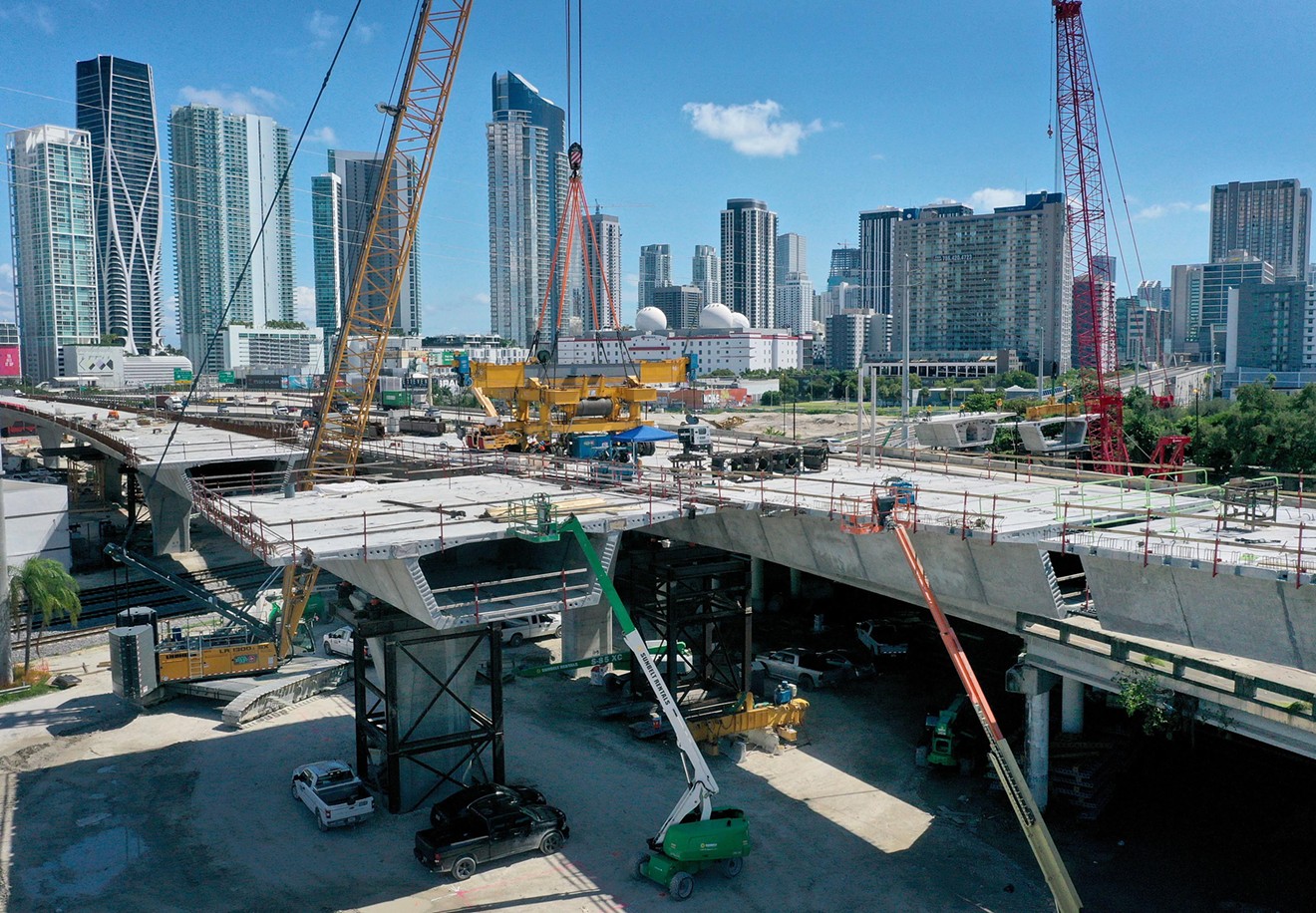 Construction underway on a Miami highway redesign project on September 27, 2021 in Miami