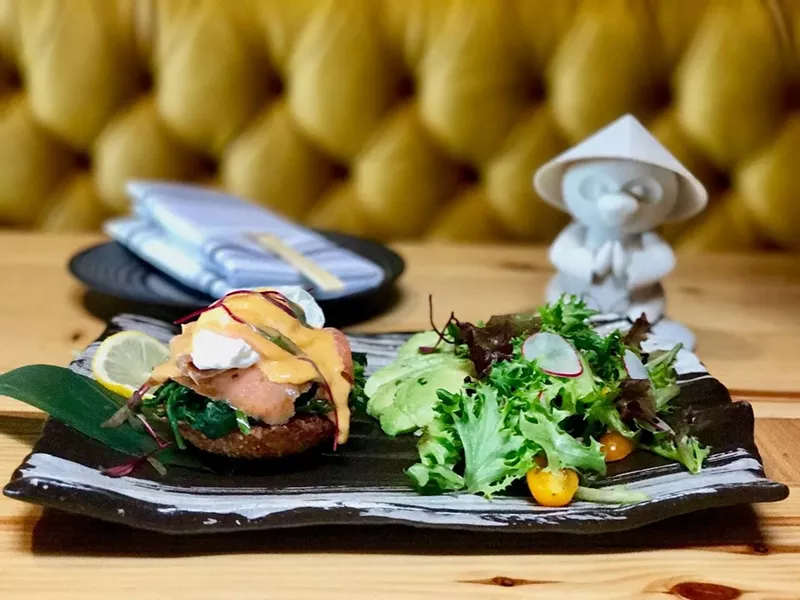 Image: Salmon and crispy rice Benedict.
