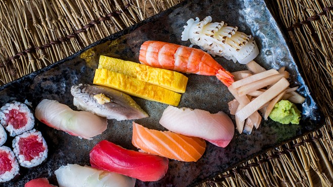 A sushi platter with nigiri