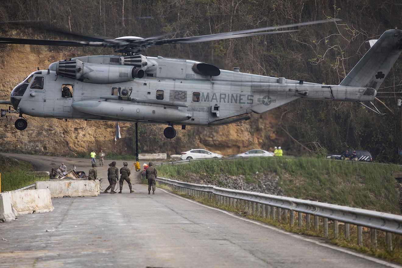 U.S. Marines deliver aid to Puerto Rico after Hurricane Maria.