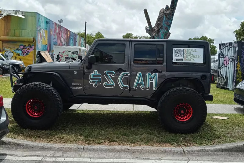 Image: Cryptocurrency and crypto-adjacent companies showed up en masse outside the Bitcoin conference to advertise their products.