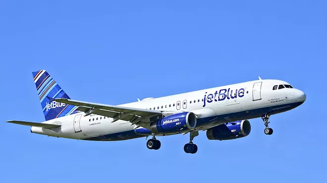 A JetBlue flight in air. Two bodies were discovered in the wheel well of a JetBlue flight that arrived in Fort Lauderdale from New York on Monday evening.