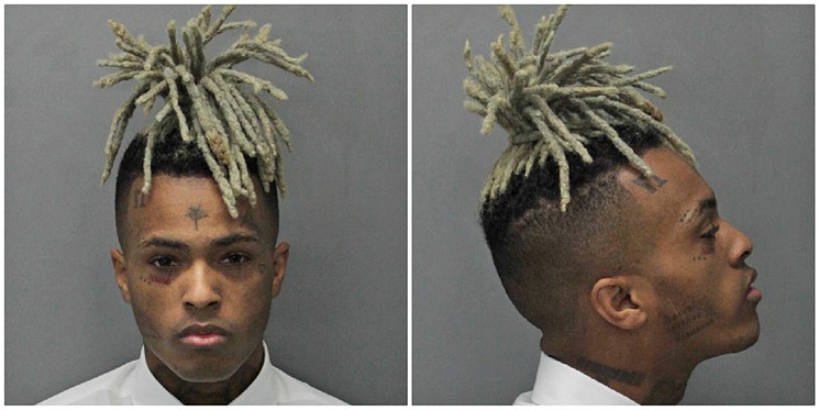 2017 color mug shots of Miami rapper XXXtentacion, face forward and facing to his left, taken when he was arrested on charges of witness tampering