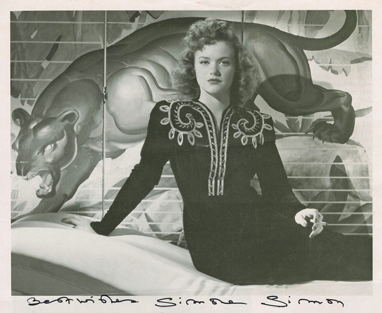 An autographed photo of Simone Simon promoting Cat People - MIAMI BEACH CINEMATHEQUE ARCHIVE