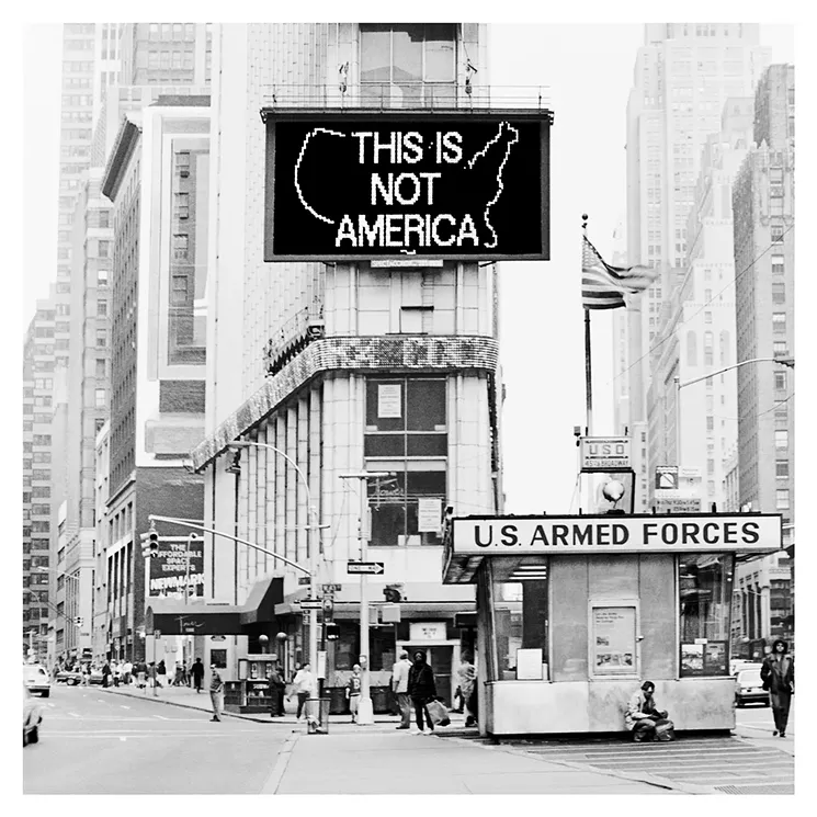 Alfredo Jaar. A Logo for America (1987). Pigment print mounted on dibond. 36” x 36” each / 91.4 x 91.4 cm. - COURTESY GALERIE LELONG & CO., AND THE ARTIST.