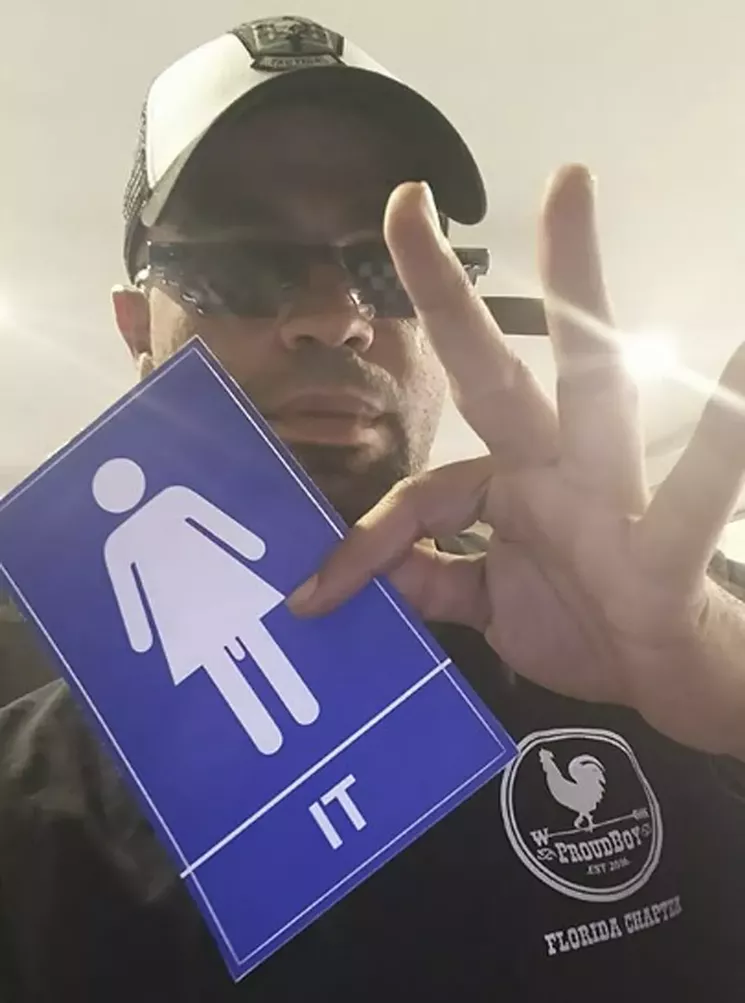A post from one of Miami Proud Boys' since-deleted social media accounts, this one showing Enrique Tarrio referring to trans people as "it." See more of the Miami Proud Boys' social media posts here. - VIA FACEBOOK