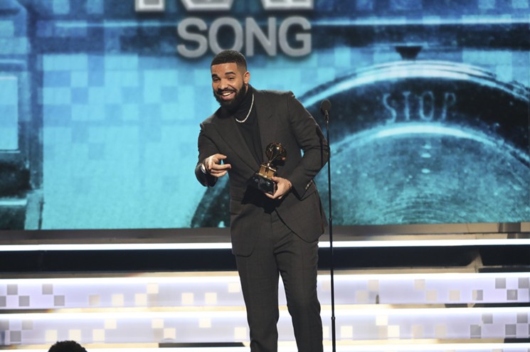 Drake accepts his award for Best Rap Song. - PHOTO BY MONTY BRINTON / CBS