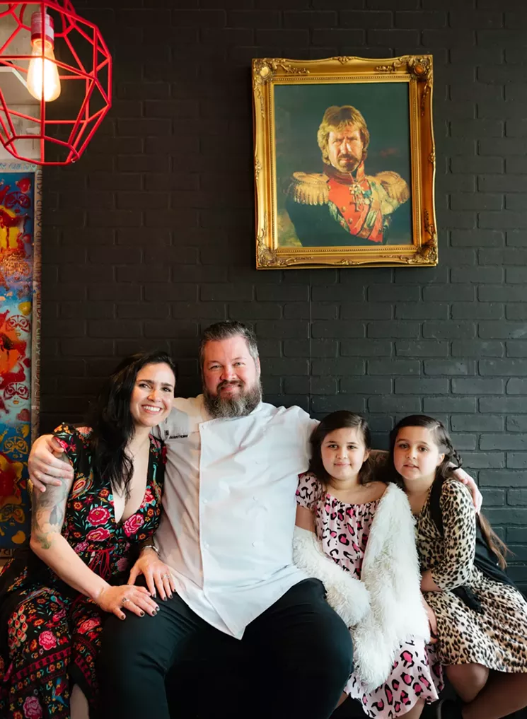 Jenny and Richard Hales told their daughters, Lily and Violet (far right), that after his brain surgery, Daddy would become a superhero with a metal skull. - PHOTO BY KARLI EVANS