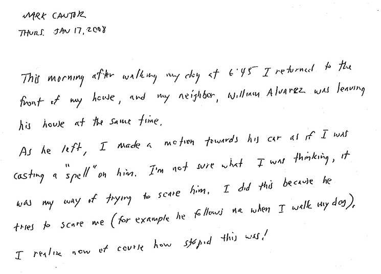 Mark Cantor's written statement about the alleged incident. - MIAMI-DADE COURT RECORDS