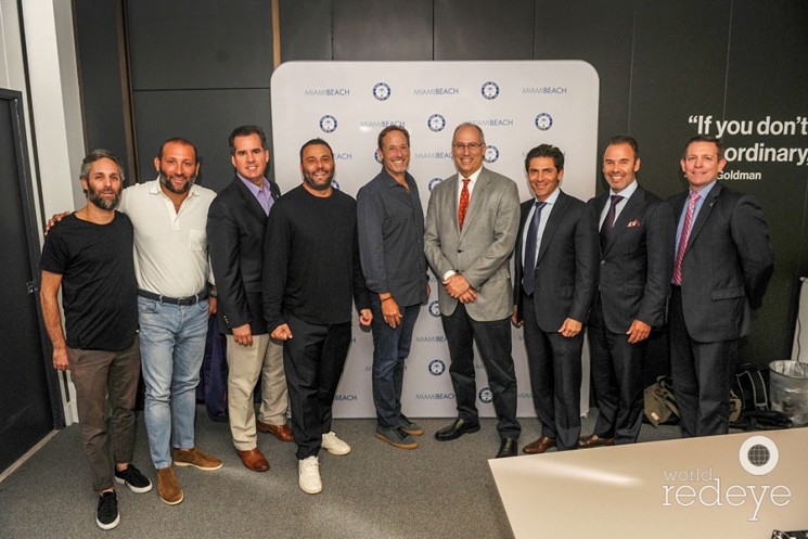 Seth Browarnik (left), Keith Menin, Rolando Aedo, David Grutman, Michael Comras, Dan Gelber, Camilo Miguel Jr., Jay Parker, and Freddie Peterson - WORLD RED EYE