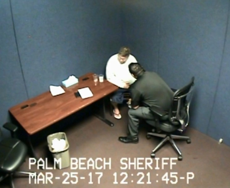 A detective interviews Randy Herman Jr. after Brooke's murder. - SCREENSHOT VIA PALM BEACH COUNTY SHERIFF'S OFFICE