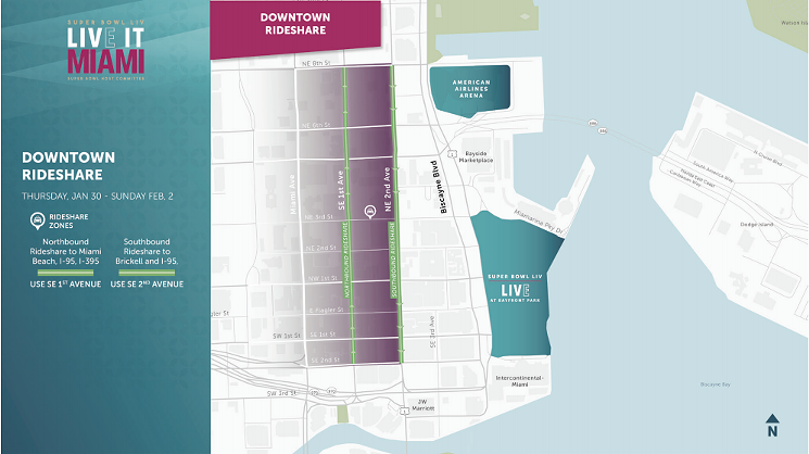 Downtown Miami rideshare zones. - COURTESY OF SUPER BOWL LIV