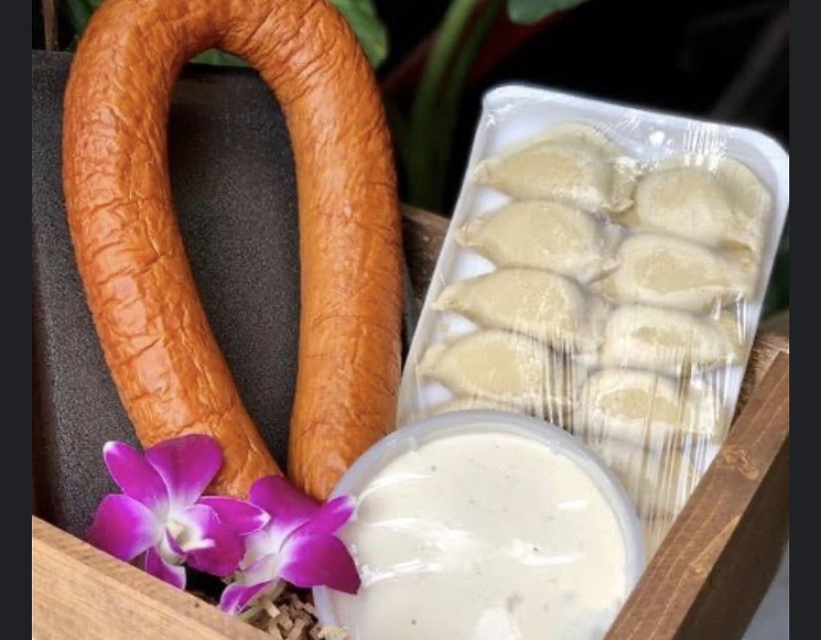 The Polish dinner kit offers whole smoked sausage, pierogis and and sour cream sauce. - PHOTO COURTESY OF THE BUTCHER SHOP