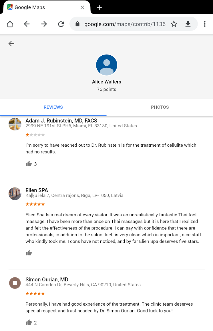 Rubinstein received scores of poor reviews on Google from accounts he didn't recognize. - SCREENSHOT COURTESY OF ADAM RUBINSTEIN