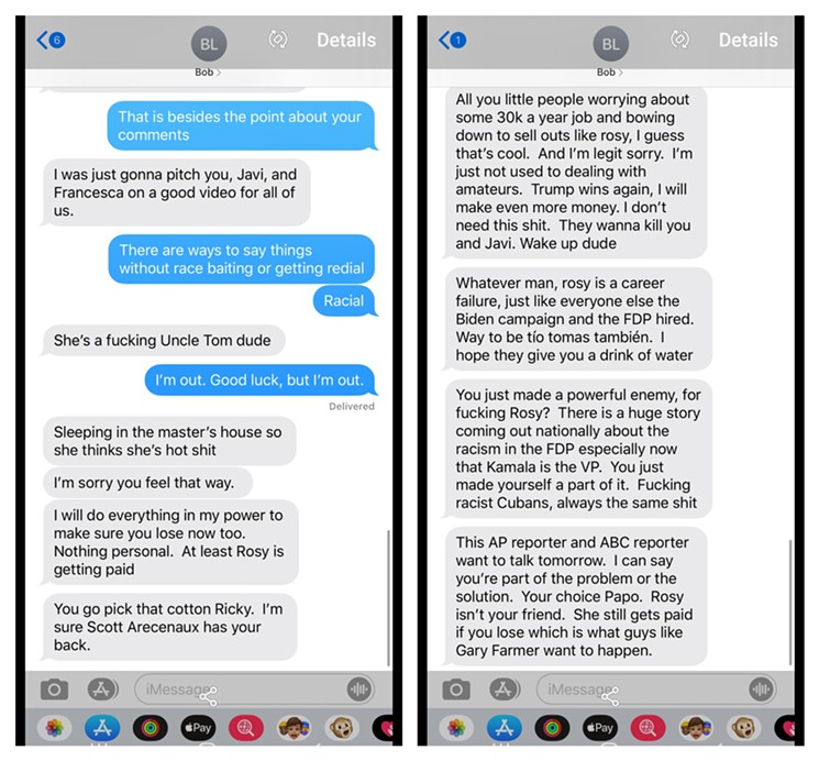 A second set of screenshots obtained by New Times show texts from Bob Lynch to fellow candidate Ricky Junquera. - SCREENSHOT