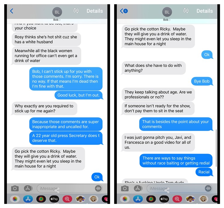 A pair of screenshots obtained by New Times show texts from Bob Lynch to fellow candidate Ricky Junquera. - SCREENSHOT