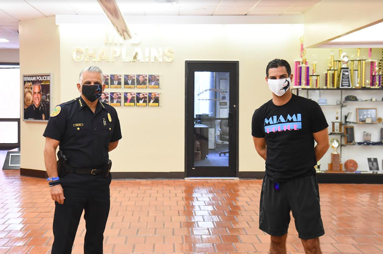 Miami Police Chief Jorge Colina and Miami Mayor Francis Suarez - PHOTO COURTESY OF THE MIAMI MARLINS