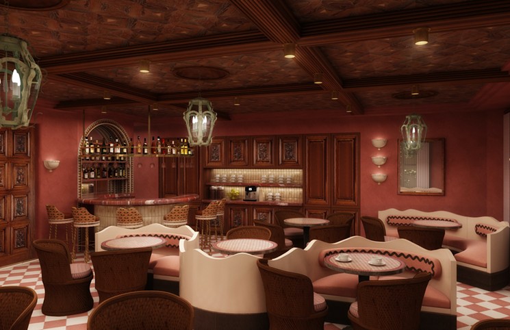 A rendering of the signature El Salon restaurant inside the Esmé Miami Beach. - RENDERING BY JESSICA SCHUSTER DESIGNS