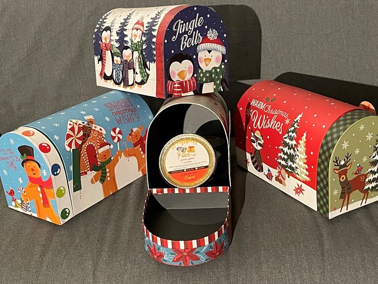 Adorable personal flans come packed in a holiday mailbox. - PHOTO COURTESY OF MA'S FLAN
